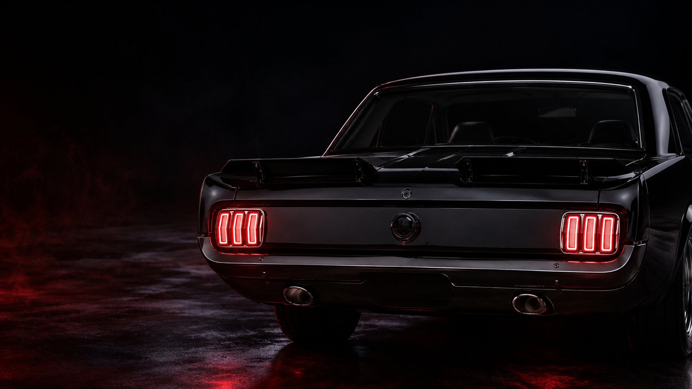 Classic Mustang rear end with glowing custom taillights
